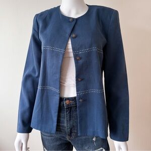 FREE✨ Courtenay Jacket with Decorative Buttons, Contrast Stitching, Blue Small